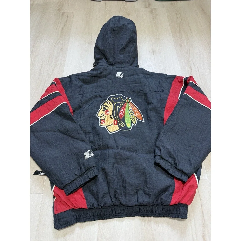 Vintage 90s Chicago Blackhawks NHL Embroidered Half Zip Hooded Jacket Men's XL